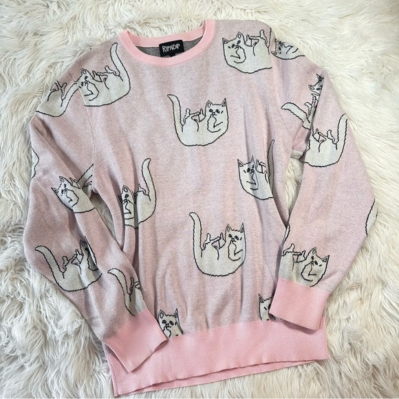 Rip n Dip • Unisex Falling For Nermal Pink & White Cat Sweater - Picture 8 of 16